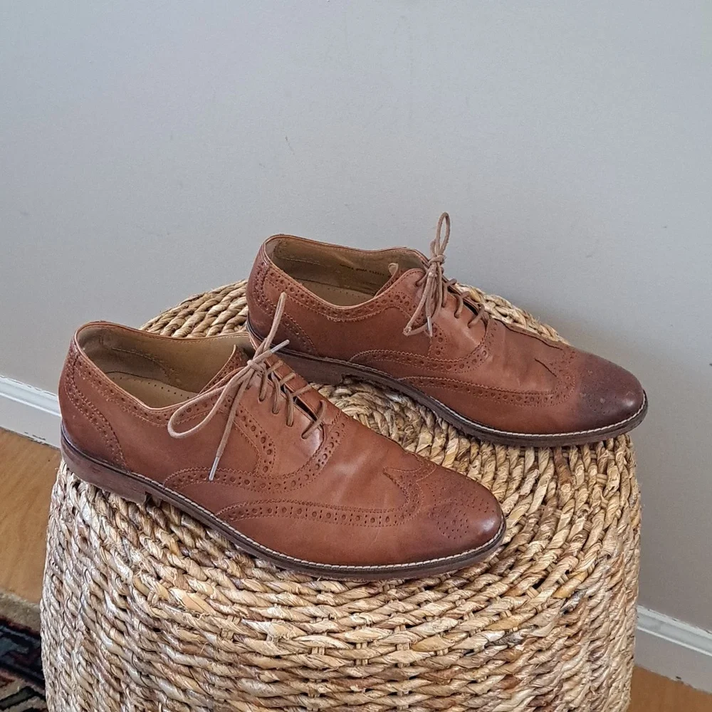 COLE HAAN MENS COGNAC BROWN LEATHER‎ WINGTIP OXFORD DRESS SHOES S-9.5